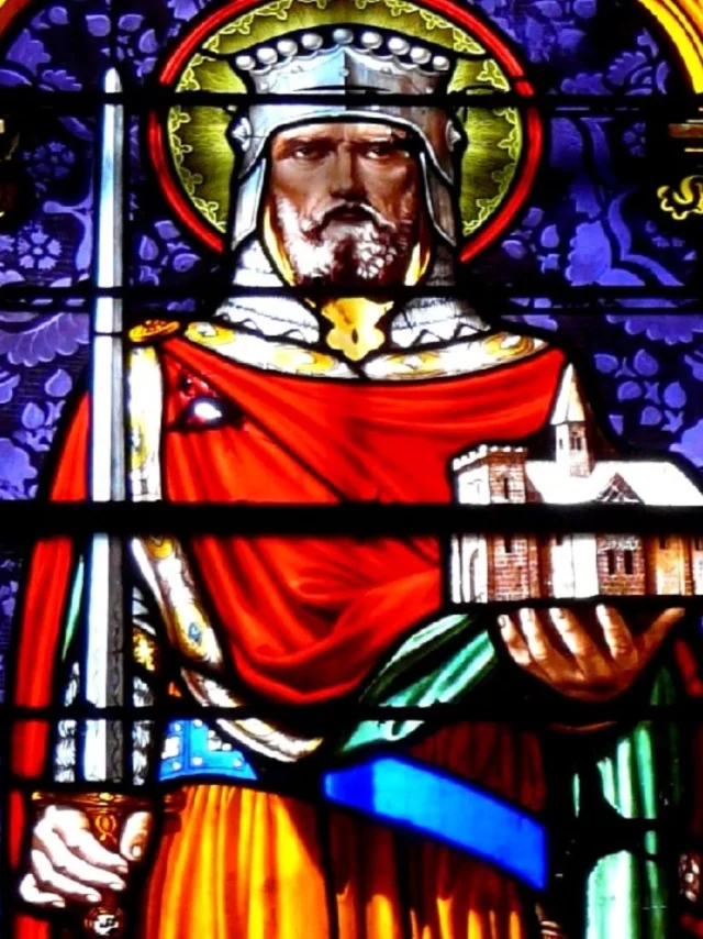 Saint Géraud - detail from stained glass window, Saint Géraud Abbey, Aurillac